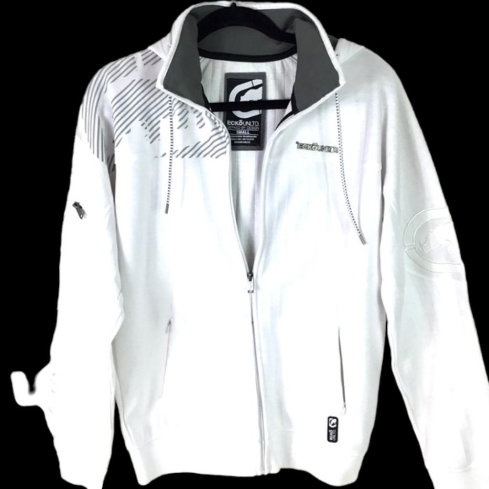 Ecko Unltd. White Zipper Hoodie front pockets size small zipper